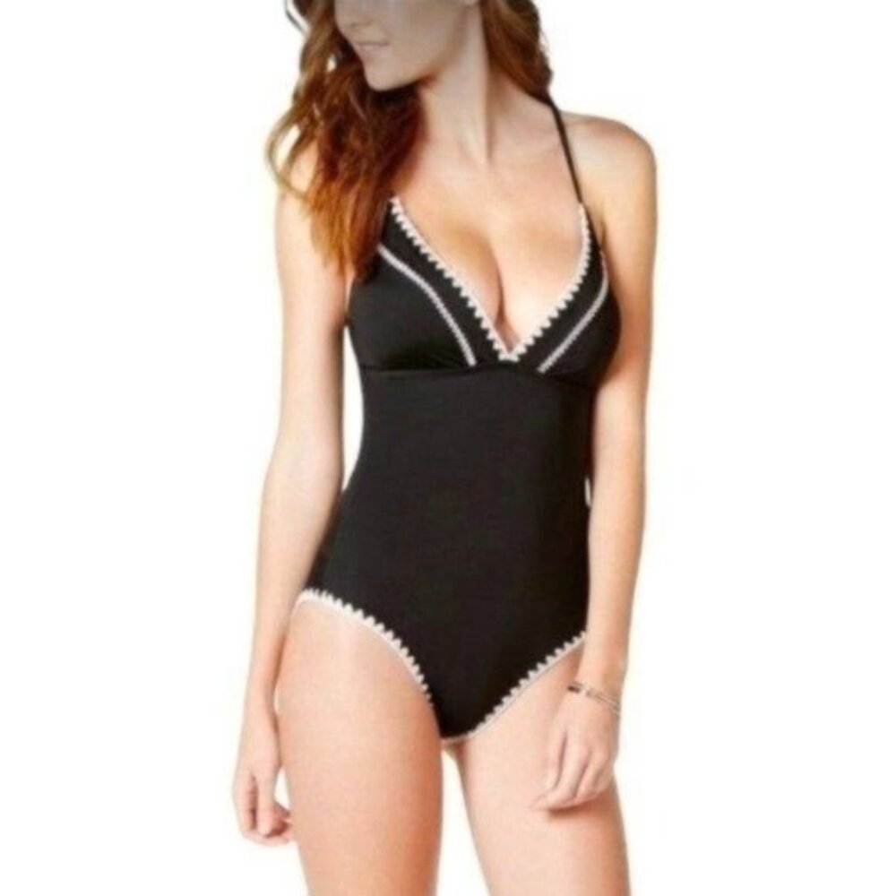 Bar III Women's black/White One-Piece Swimsuit Size L